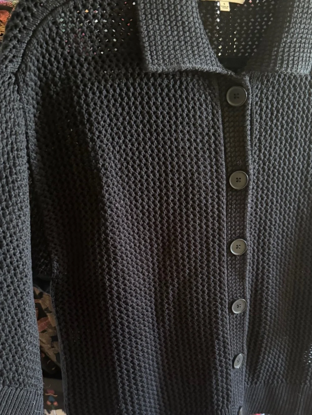 Madewell 100% cotton loose black knit short sleeve button up cardigan S/M - Picture 7 of 10